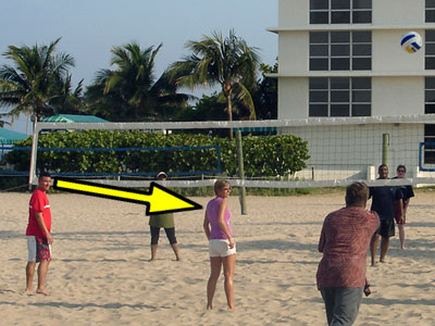 Playing volleyball
